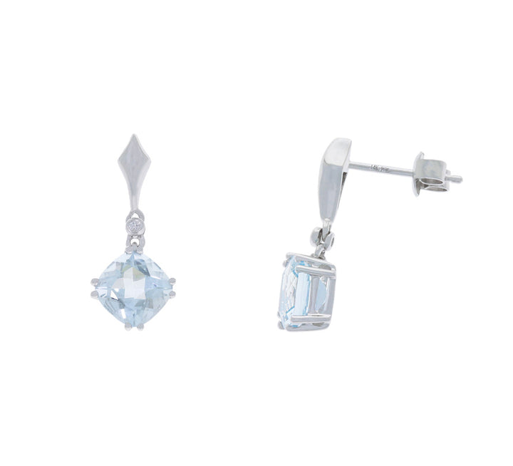 Aquamarine Diamond Drop Earrings 14K White Gold 2.48CTW