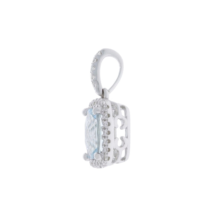 Aquamarine Diamond Pendant 14K White Gold