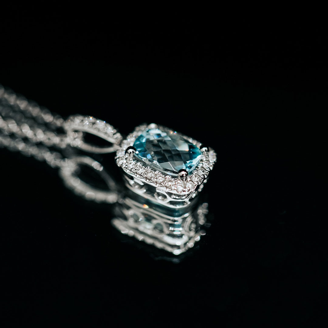 Aquamarine Diamond Pendant 14K White Gold