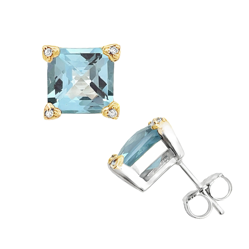 Aquamarine Stud Earrings 14K White Gold Sterling Silver 7.92CT