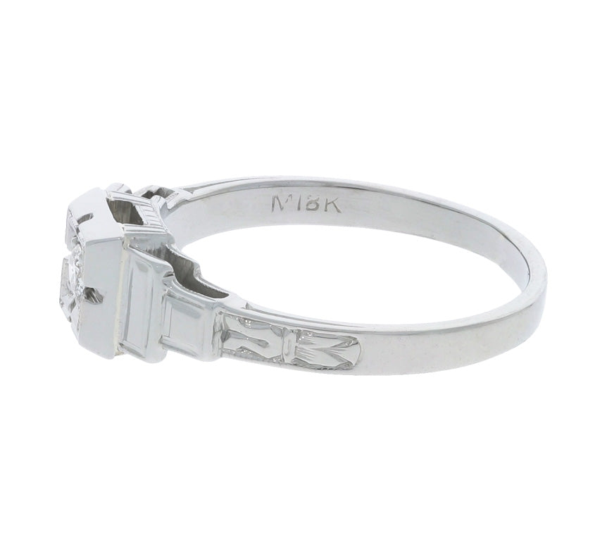 Art Deco Diamond Ring 18K White Gold .08CT