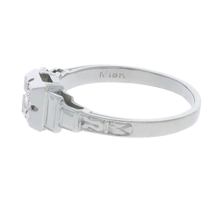 Art Deco Diamond Ring 18K White Gold .08CT