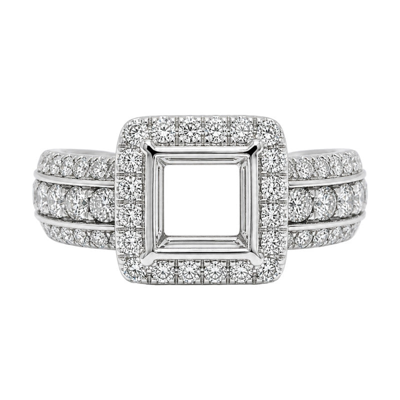 Diamond Halo Engagement Natural Princess Cut Setting 14K White Gold