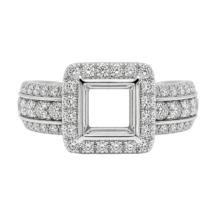 Diamond Halo Engagement Natural Princess Cut Setting 14K White Gold