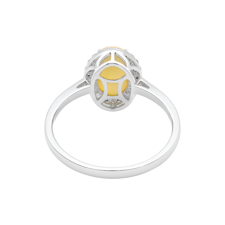 Cabochon Ethiopian Opal & Diamond Halo Ring 14K White Gold