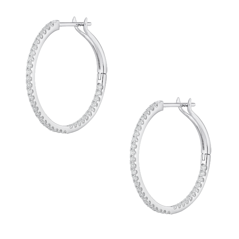 Diamond Double Row Hoops 14K White Gold .40CTW
