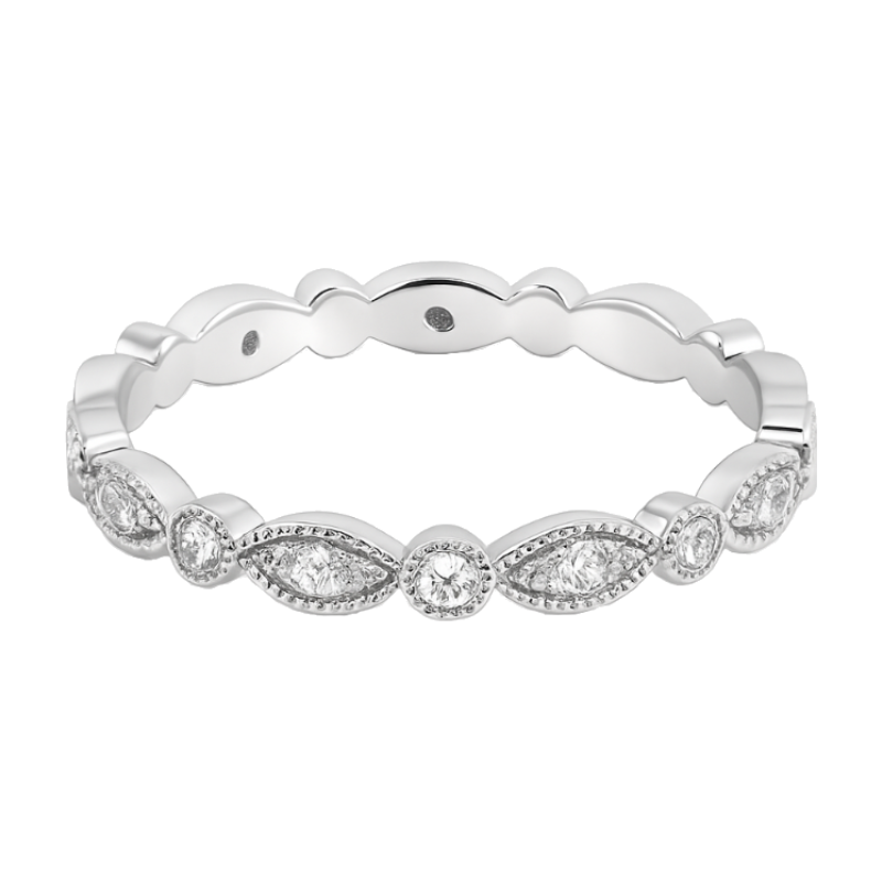 Milgrain Marquise Diamond Alternating Band 14K White Gold .08CTW