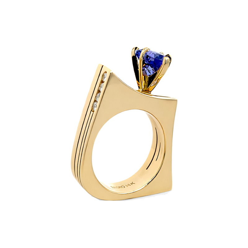 Pear-Shaped Tanzanite Diamond Ring 14K Yellow Gold 1.80CT