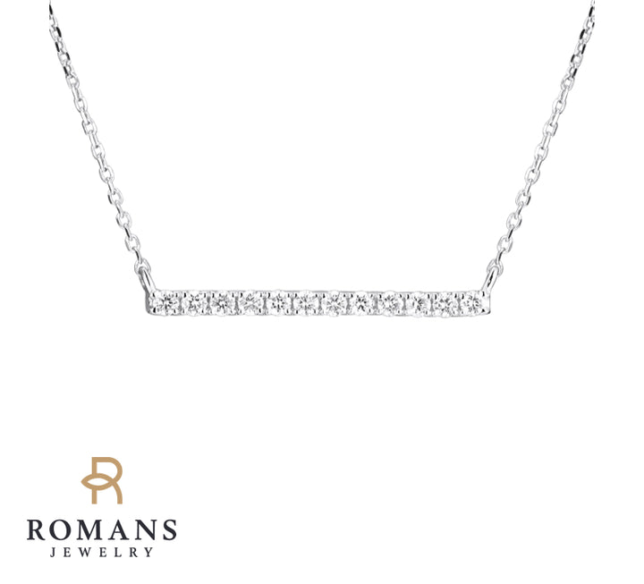 Bar Diamond Necklace 14K White Gold .12CT