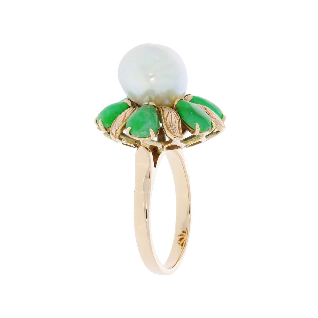 Baroque Pearl Jade Ring 14K Yellow Gold