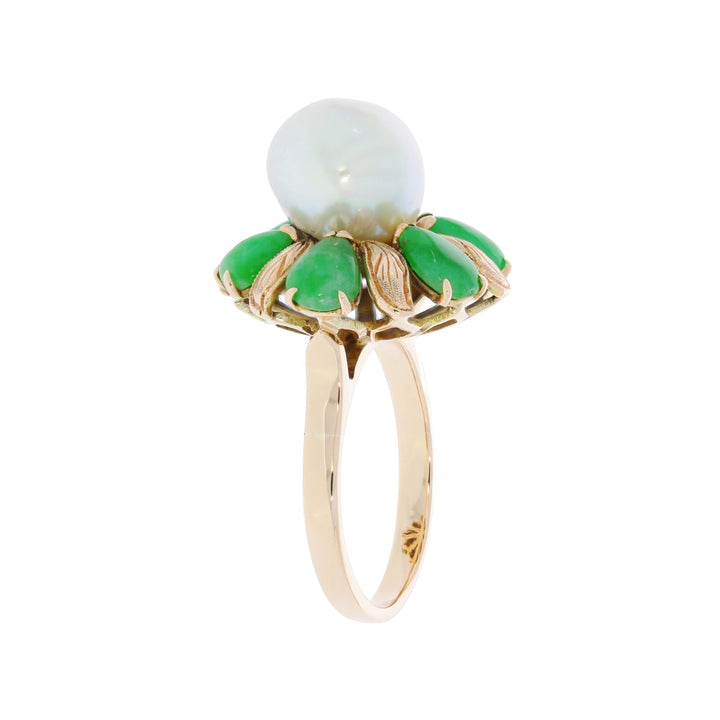 Baroque Pearl Jade Ring 14K Yellow Gold