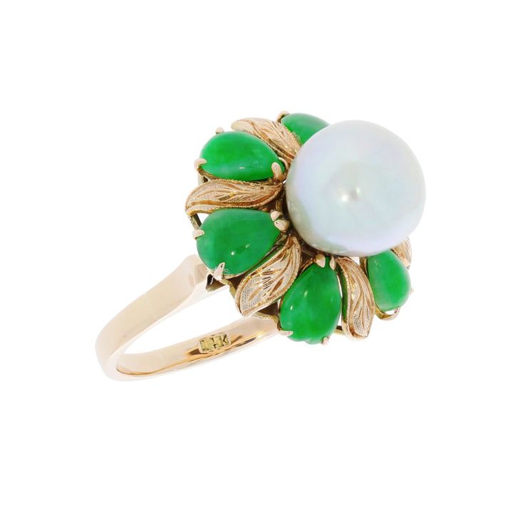 Baroque Pearl Jade Ring 14K Yellow Gold