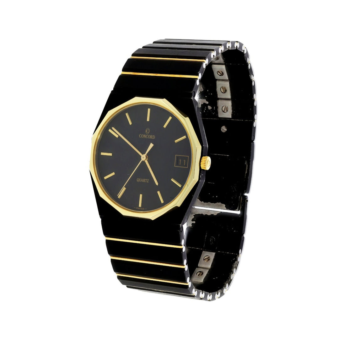 Concord Mariner Quartz Black Stainless Steel & 14K Yellow Gold Watch