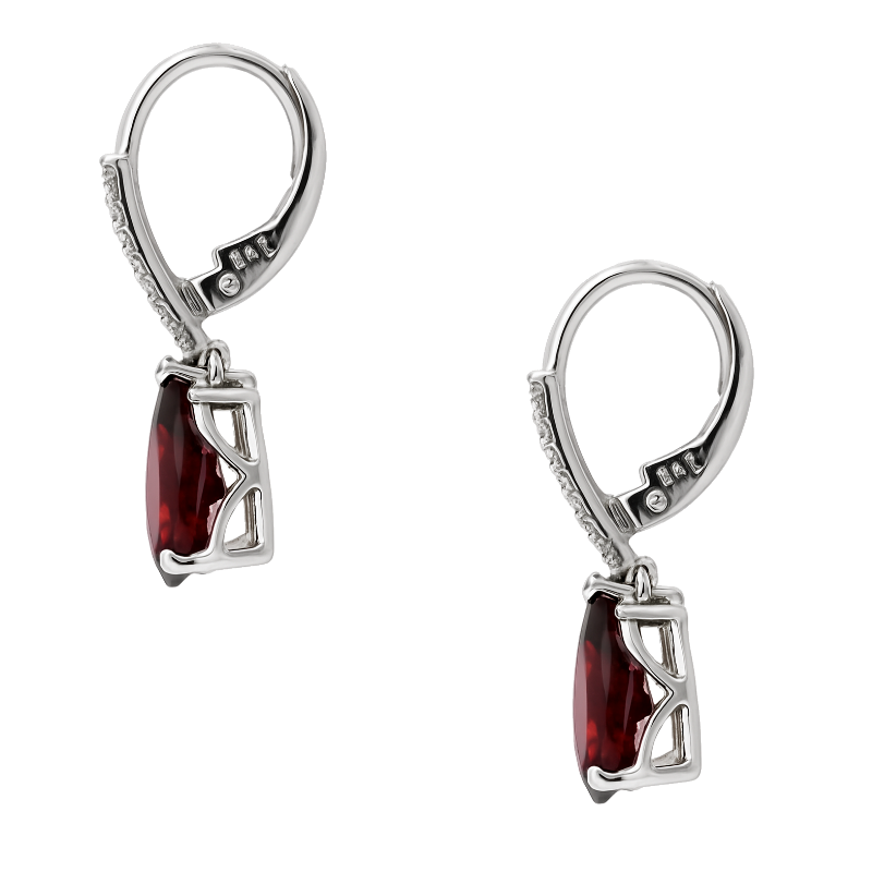 Statement Garnet Diamond Dangle Earrings 14K White Gold 4.61CTW