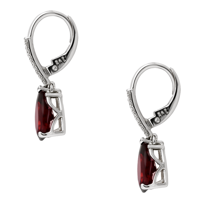 Statement Garnet Diamond Dangle Earrings 14K White Gold 4.61CTW