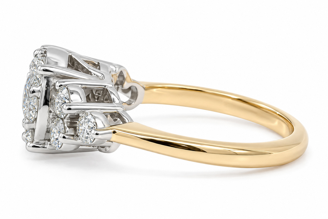 Diamond Cluster Cocktail Ring 14K Two Tone 1.36CTW