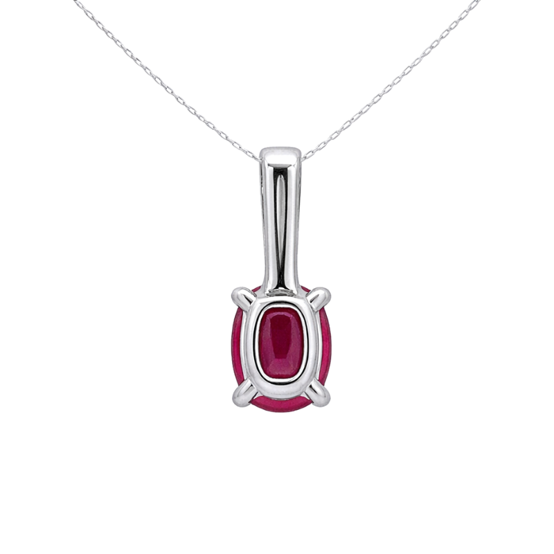 Elegant Oval Ruby Diamond Pendant 14K White Gold .73CT