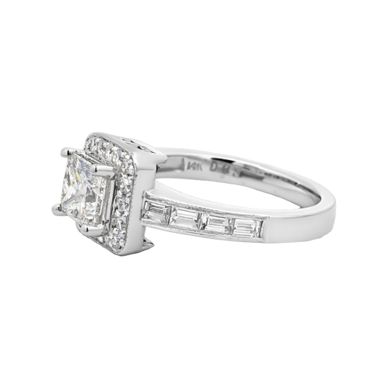 Princess Cut 1CT Natural Diamond 14K White Gold Engagement Ring
