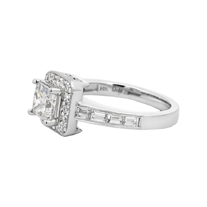 Princess Cut 1CT Natural Diamond 14K White Gold Engagement Ring