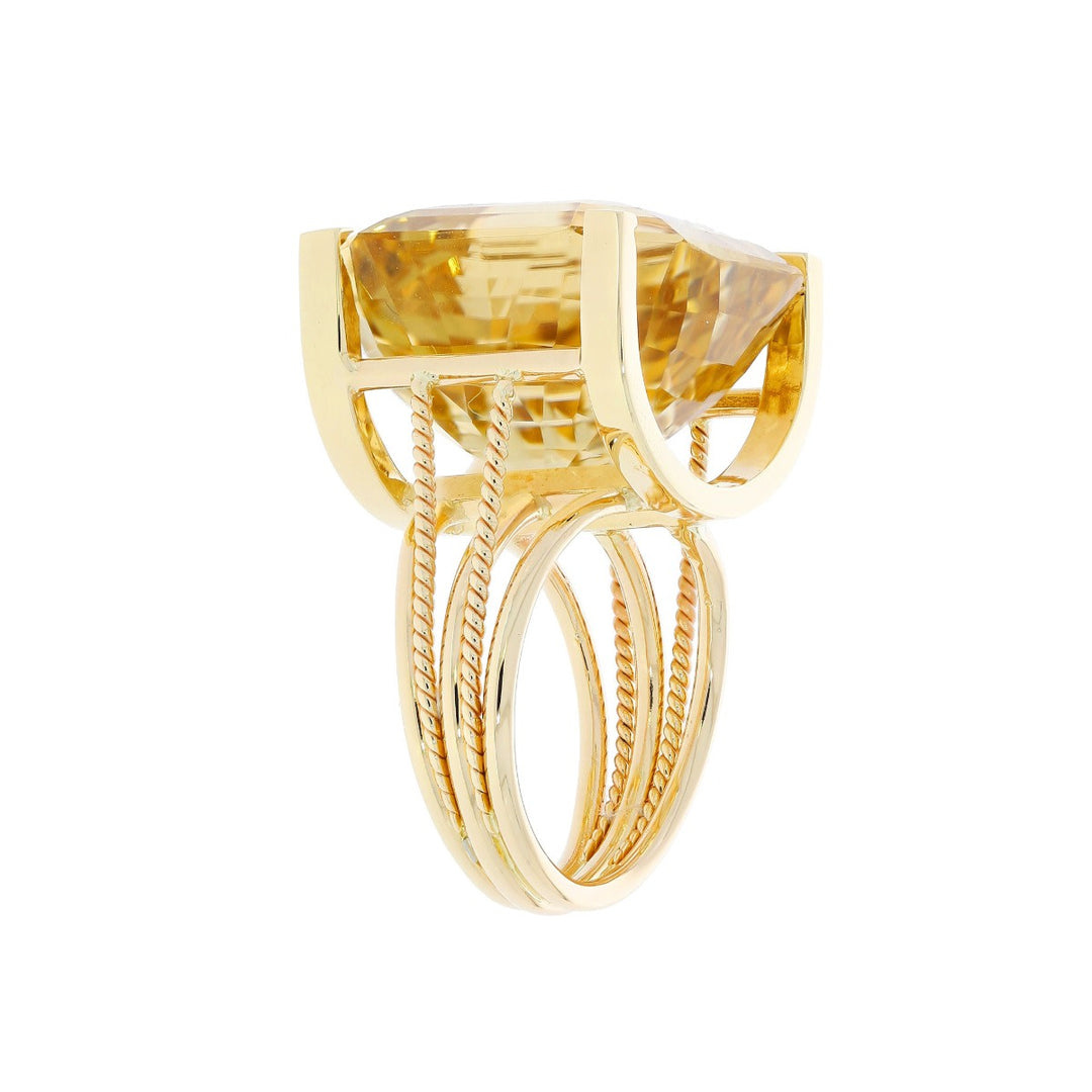 30ct Citrine Emerald Cut Ring 14K Yellow Gold