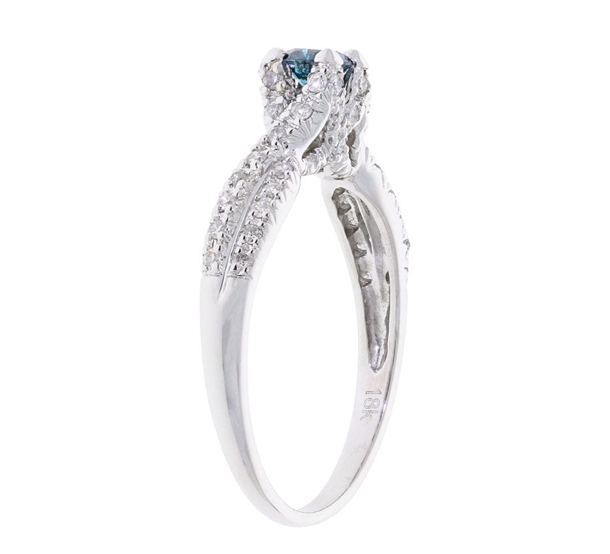 Blue Diamond Twisted Ring 18K White Gold .25CT