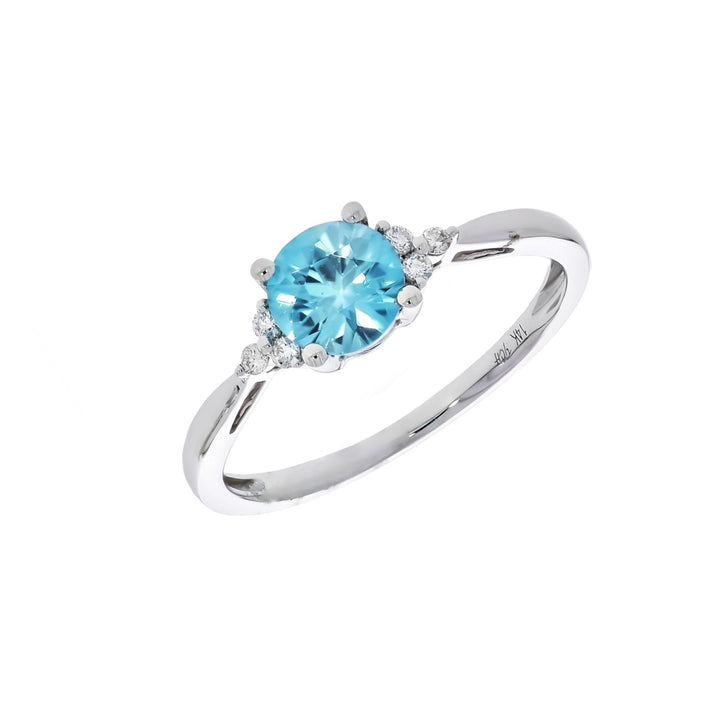 Blue Zircon Diamond Ring 14K White Gold 1.24CT
