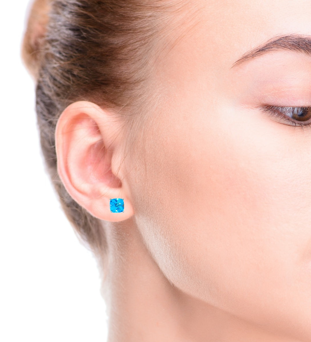 Blue Topaz Stud Earrings 14K White Gold 2.39CTW