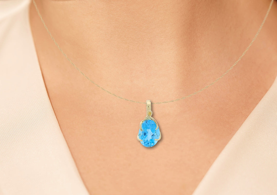 Swiss Blue Topaz Nature Style Pendant 14K Yellow Gold 11CTW