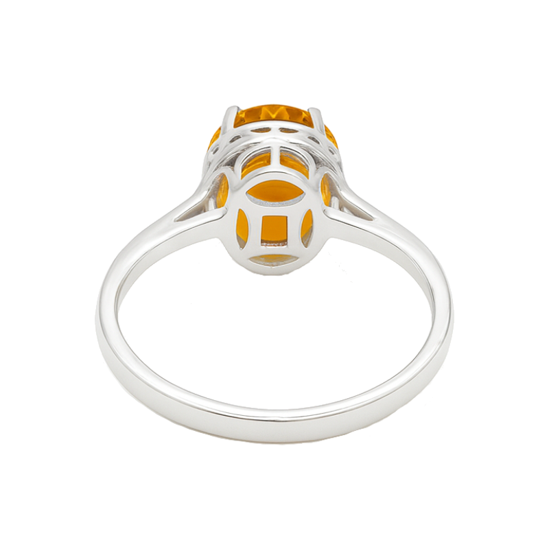 Classic Citrine Diamond Halo Cocktail Ring 14K White Gold .99CT