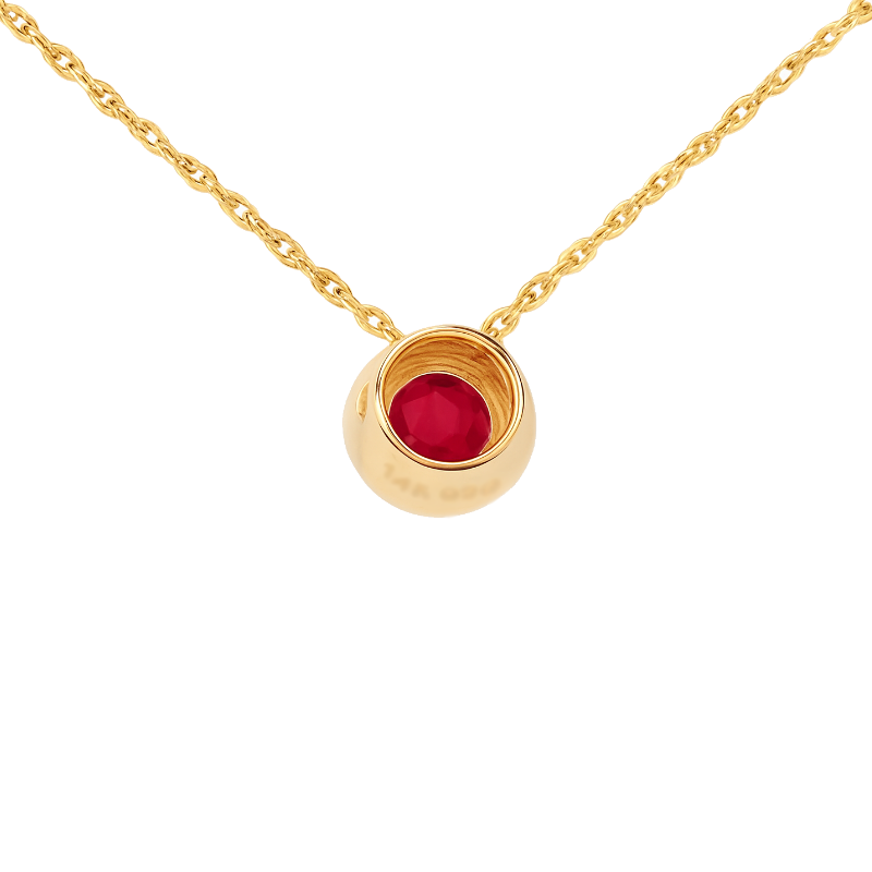 Radiant Ruby Diamond Halo Pendant 14K Yellow Gold .32CT