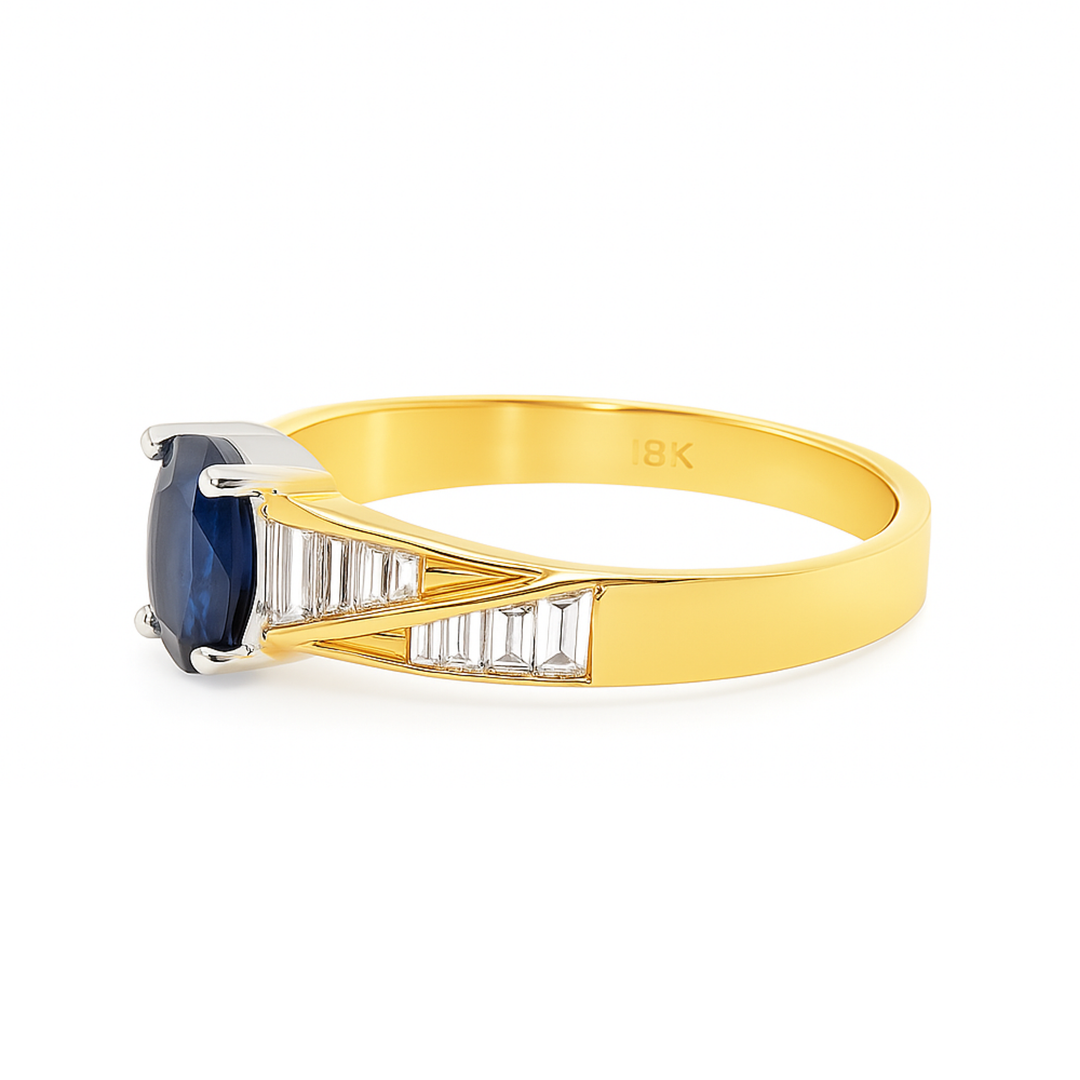 Sapphire Diamond Ring 18K Two Tone .86CT