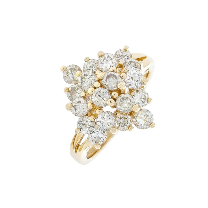 Diamond Cluster Ring 14K Yellow Gold 2 CTW