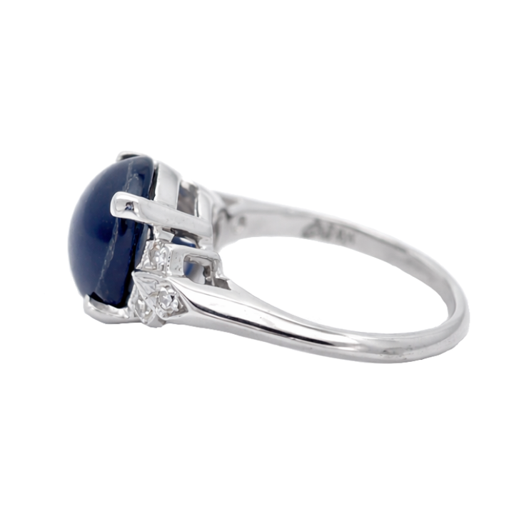 Vintage Cabochon Star Sapphire 4CT 1950s Diamond Ring 14K White Gold
