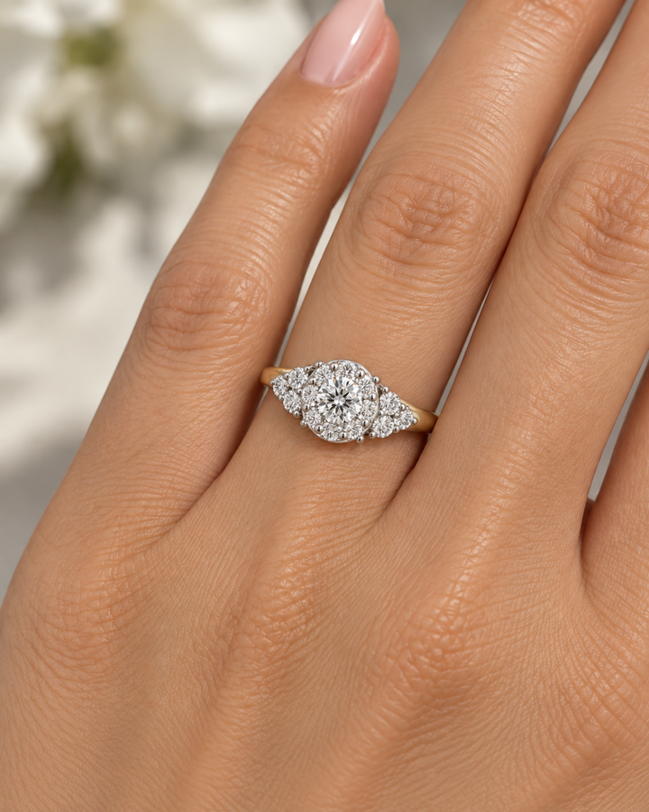 Diamond Cluster Cocktail Ring 14K Two Tone 1.36CTW