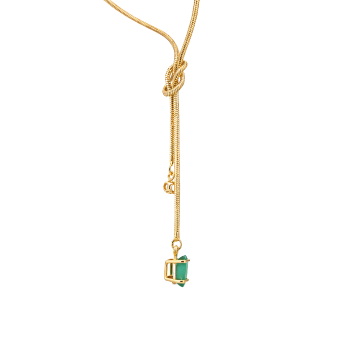 Emerald & Diamond Knot Necklace 10K Yellow Gold .51CT