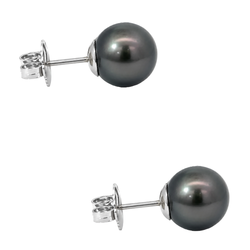 Tahitian Pearl Stud Earrings 18K White Gold 11.25MM