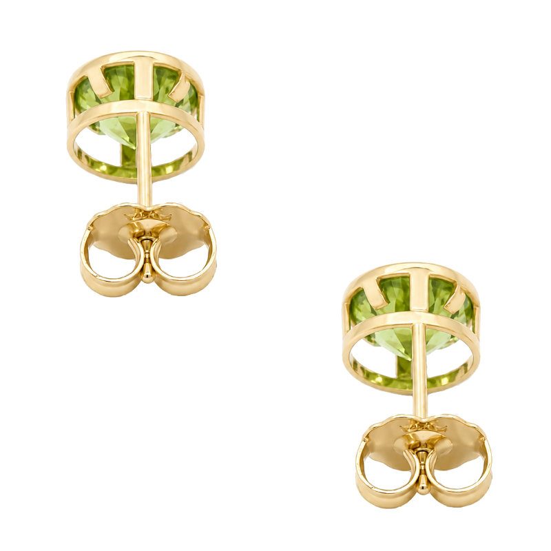 Natural Round Peridot Stud Earrings 2CTW 14K Yellow Gold