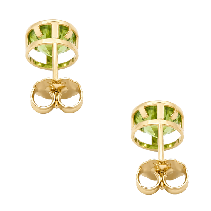 Natural Round Peridot Stud Earrings 2CTW 14K Yellow Gold