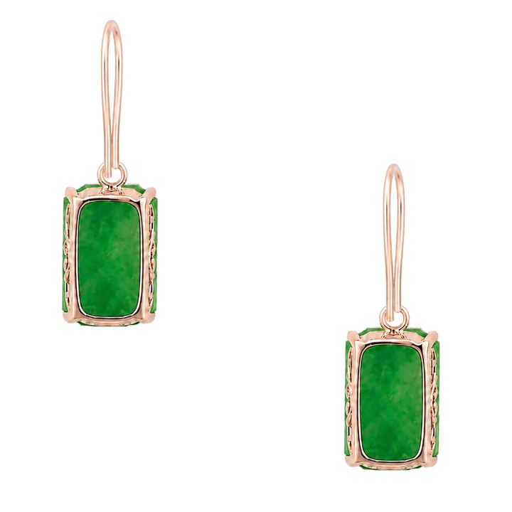 Jade Tablet Dangle Earrings 14K Rose Gold French Wire