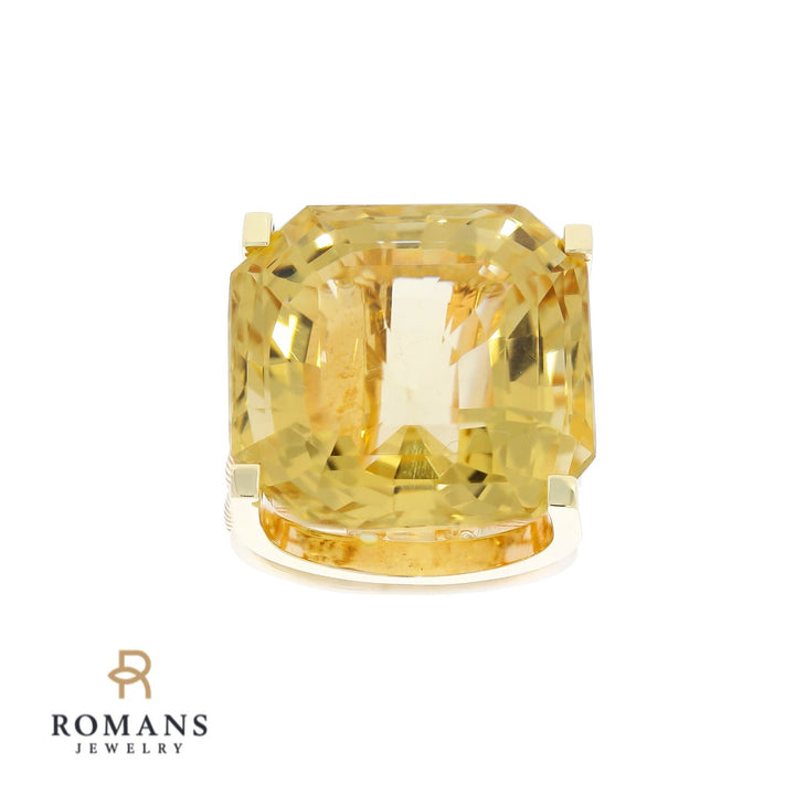 30ct Citrine Emerald Cut Ring 14K Yellow Gold