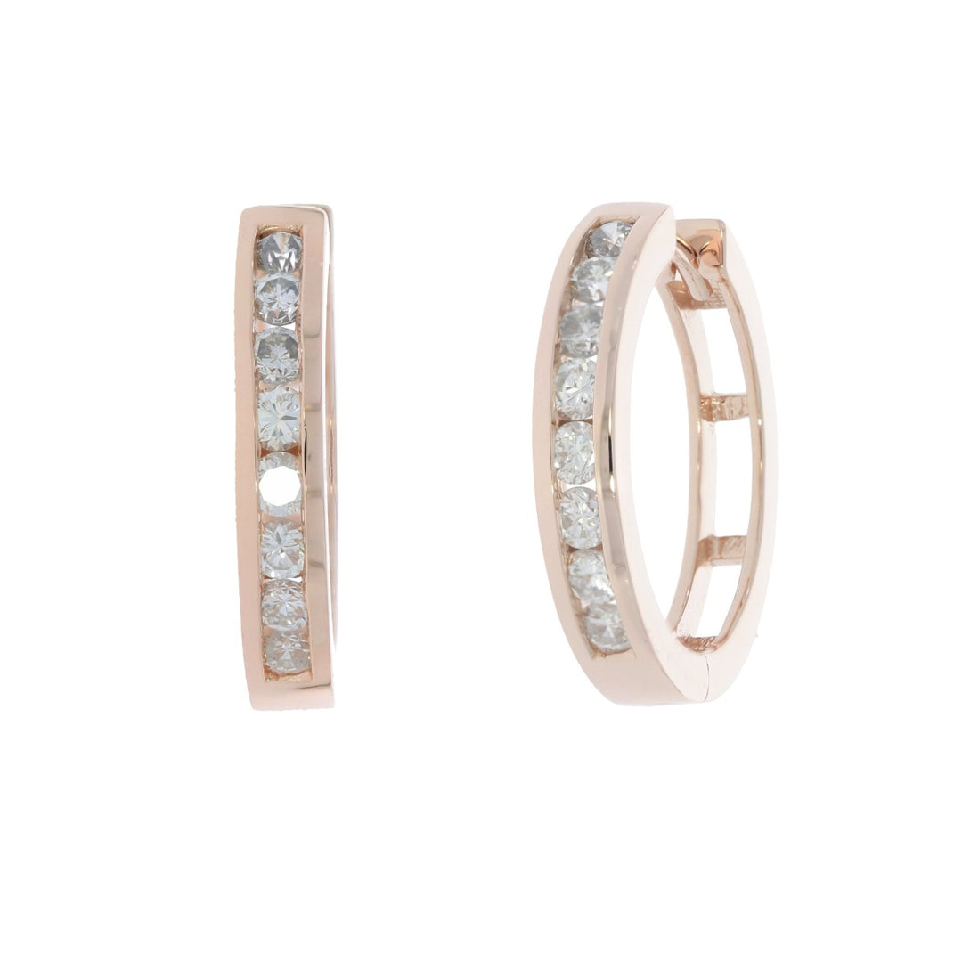 Channel Set Diamond Hoop Earrings 14K Rose Gold .95CTW