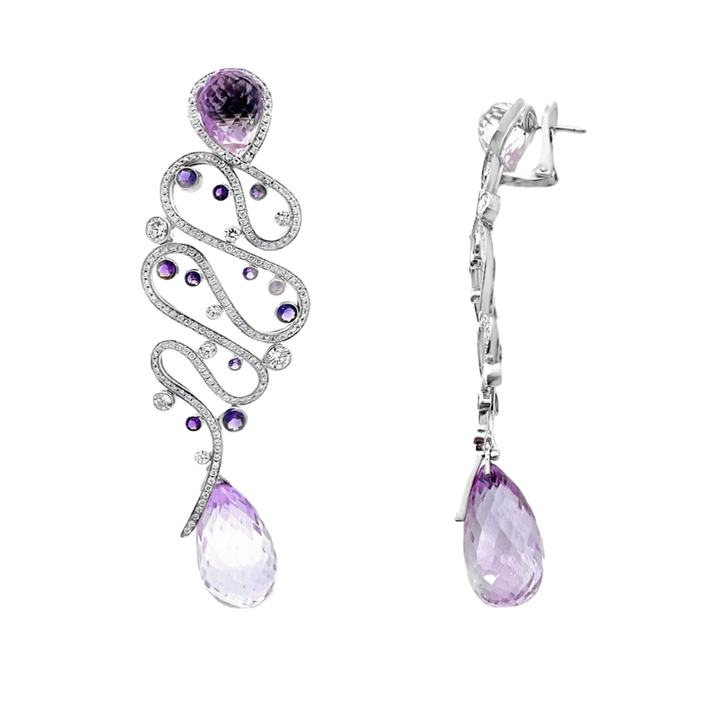 Chopard Amethyst Diamond Dangle Earrings 18K 29.39CT