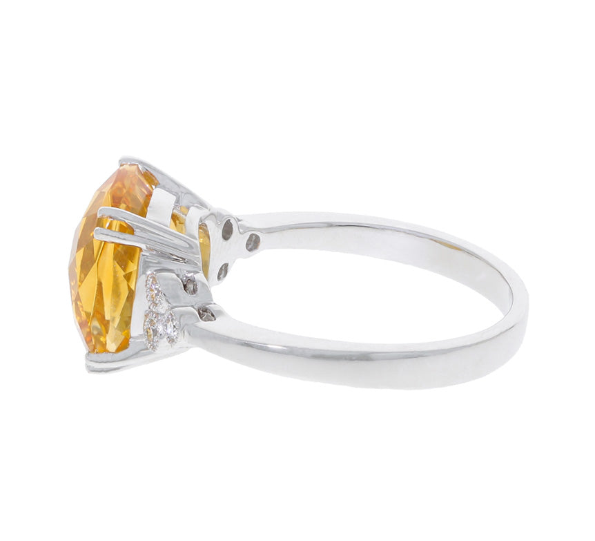 Citrine Diamond Ring 14K White Gold 3.97 CT