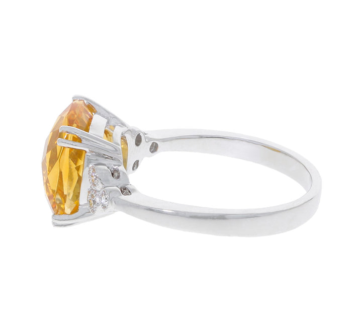 Citrine Diamond Ring 14K White Gold 3.97 CT