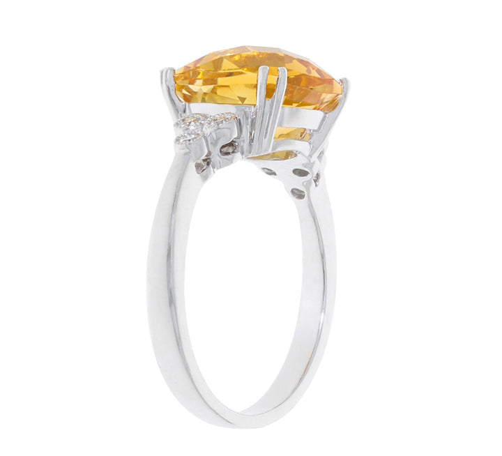 Citrine Diamond Ring 14K White Gold 3.97 CT