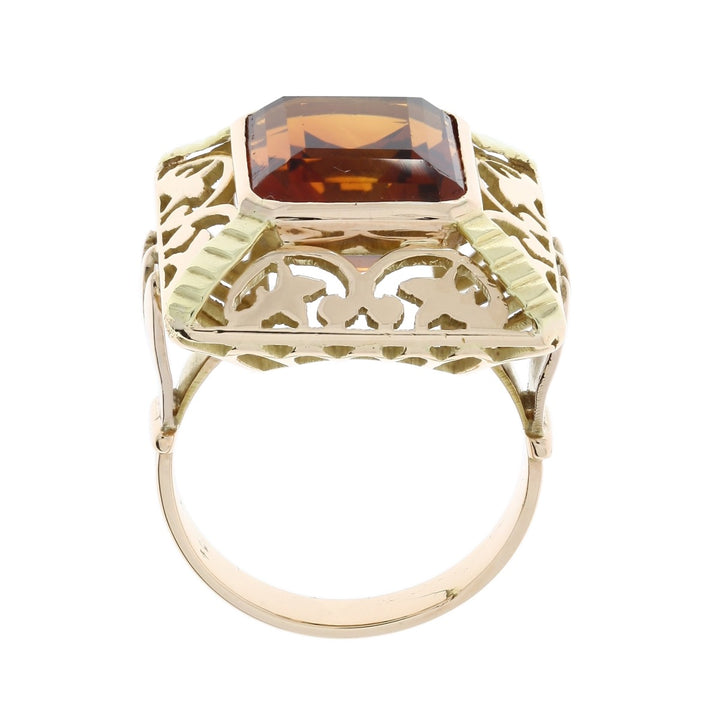 Madeira Citrine Art Nouveau Ring 14K Two Tone 6.57 CT