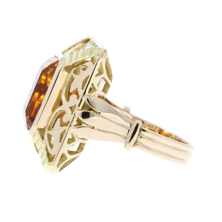 Madeira Citrine Art Nouveau Ring 14K Two Tone 6.57 CT