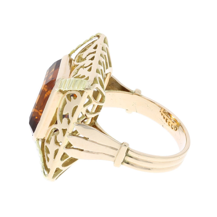 Madeira Citrine Art Nouveau Ring 14K Two Tone 6.57 CT