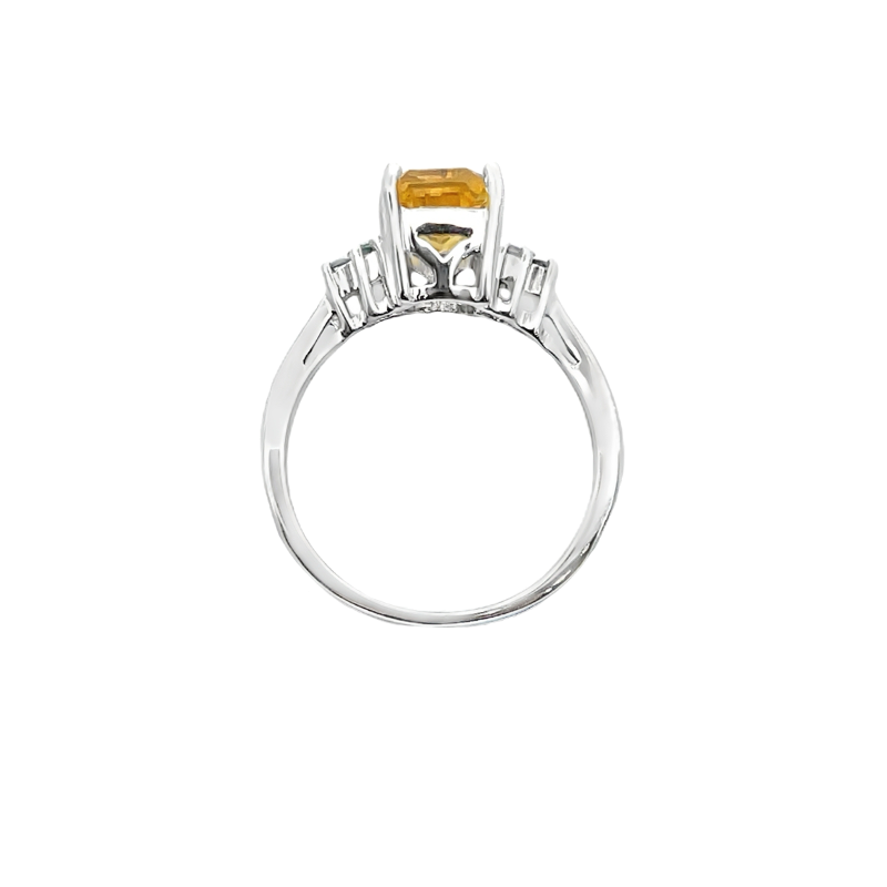 Bi-Color Emerald Cut Citrine with Teal Quartz Ring 14K White Gold