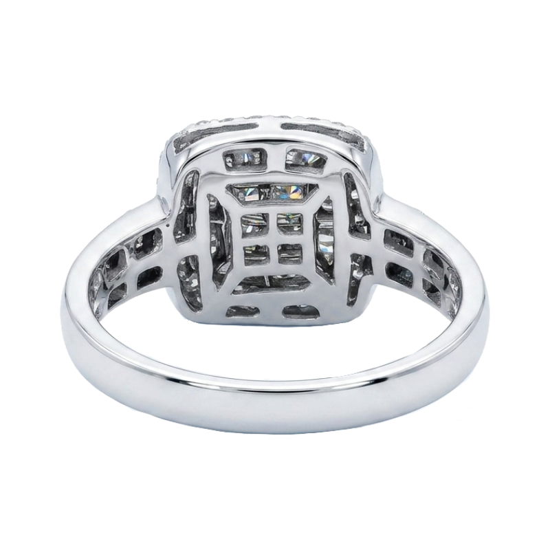 Invisible Set Princess Cut Natural Diamond Cluster Halo Ring 14K White Gold